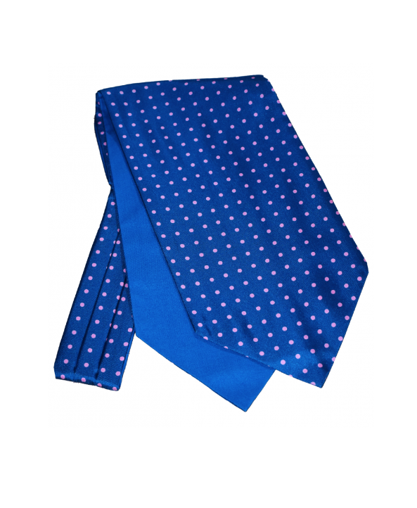 Fine Silk Spotted Cravat with Pink Spots on French Blue Fine Silk Spotted Cravat with Pink Spots on French Blue